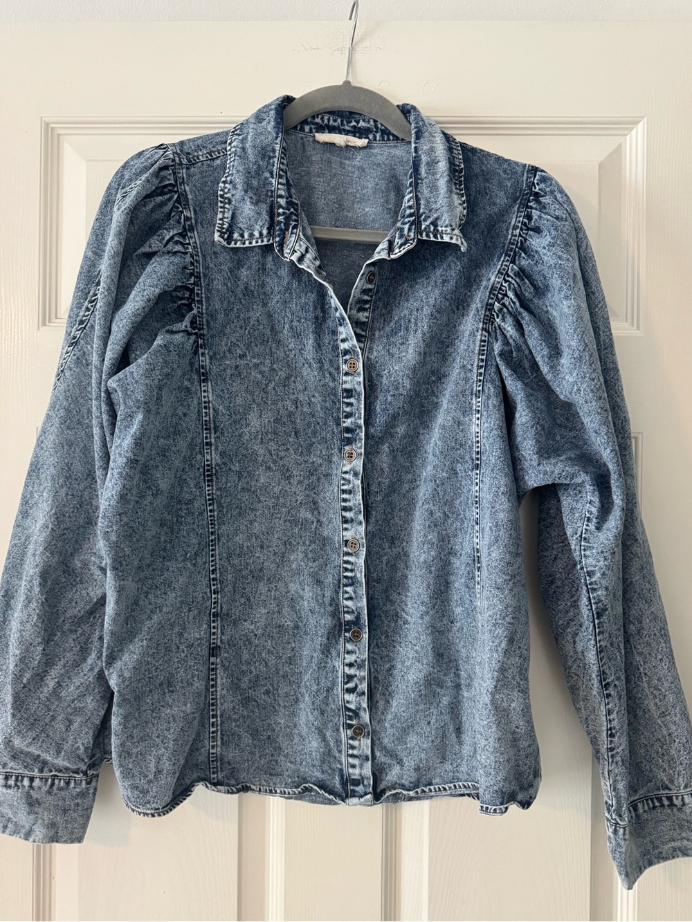 Promesa Acid Wash Denim Button-Down Shirt - Blue